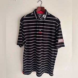 FootJoy Titleist Men's Polo Shirt in Black and White Stripes with Pink accents
